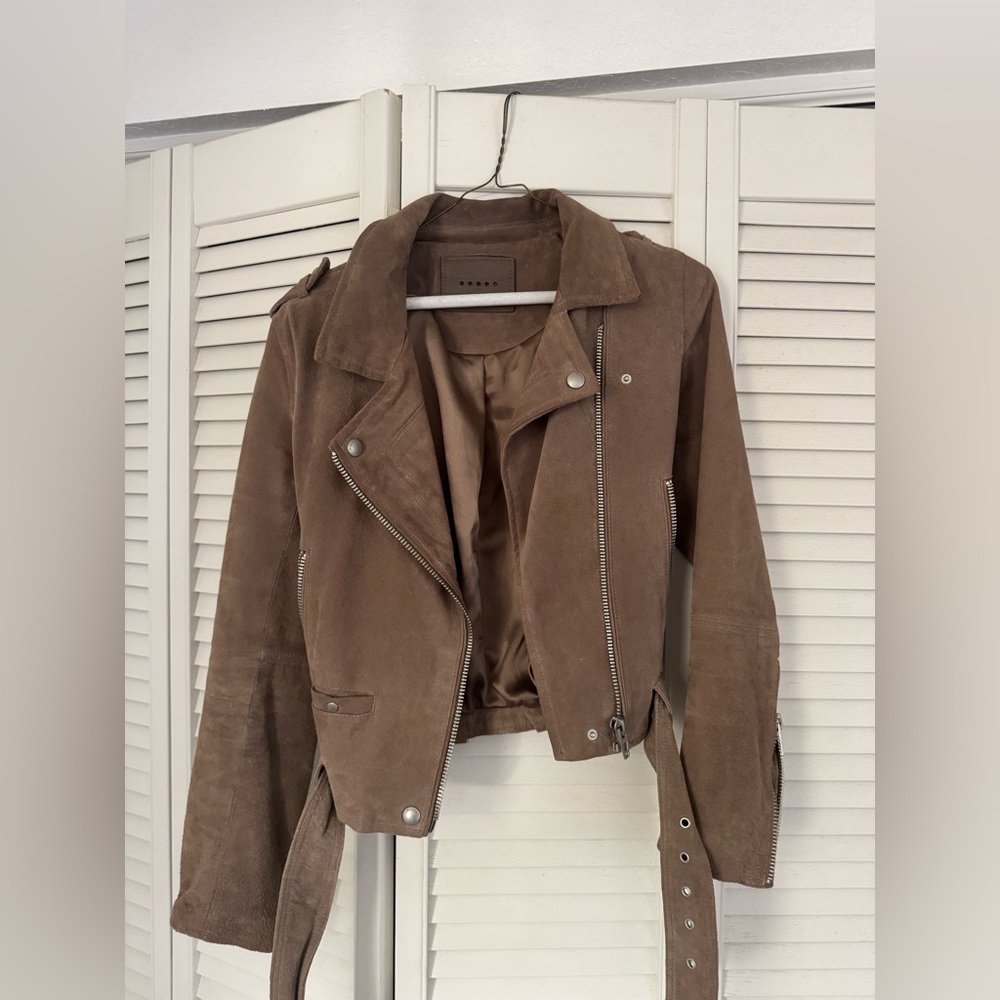 BLANKNYC Suede Moto Jacket in Sand Stoner
